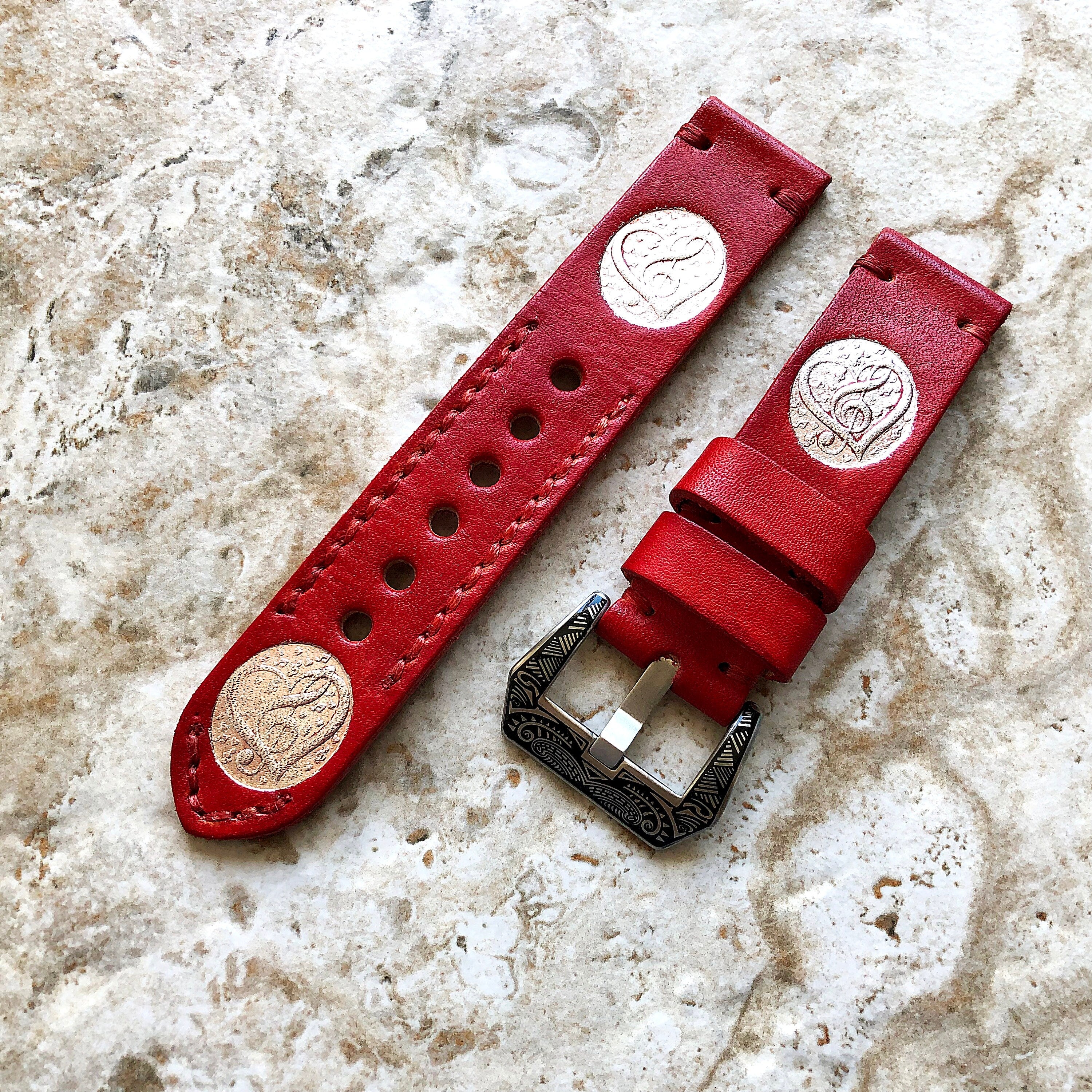 Music Love Vintage Style Band 22mm 24mm 25mm Compatible with Apple Watch Fitbit Versa 2 3 4 Sense 2 Ionic Accented Embossed Leather Strap